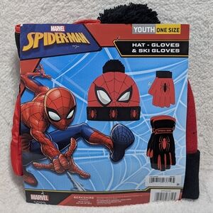 NEW Marvel Spider-Man Youth Winter Hat & Ski Gloves Set Red & Black